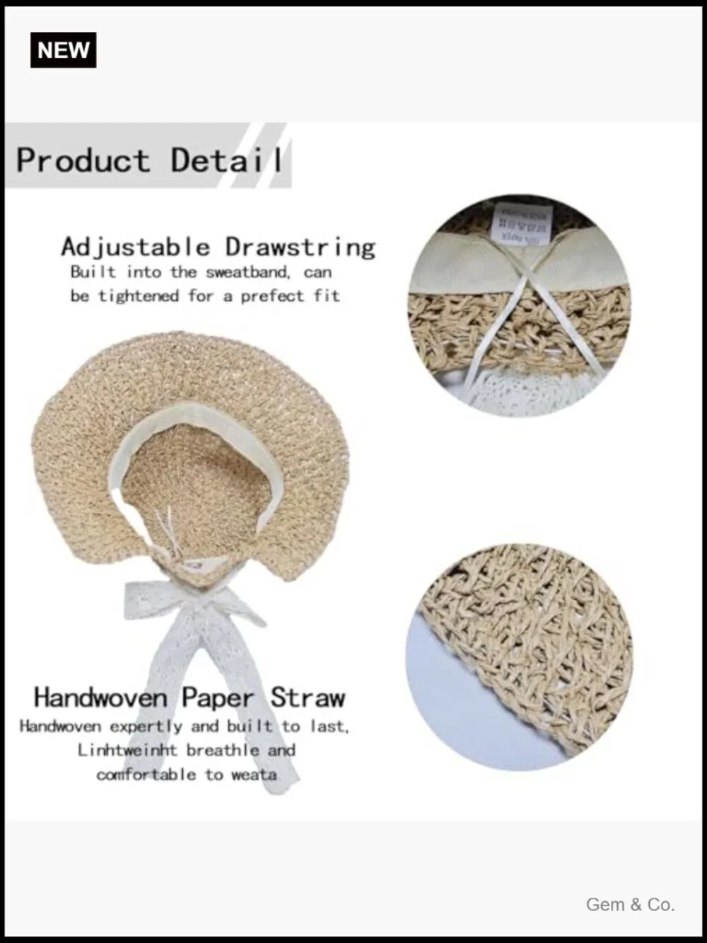 Handmade Foldable Straw Sun Hat Floppy Travel Cap UPF